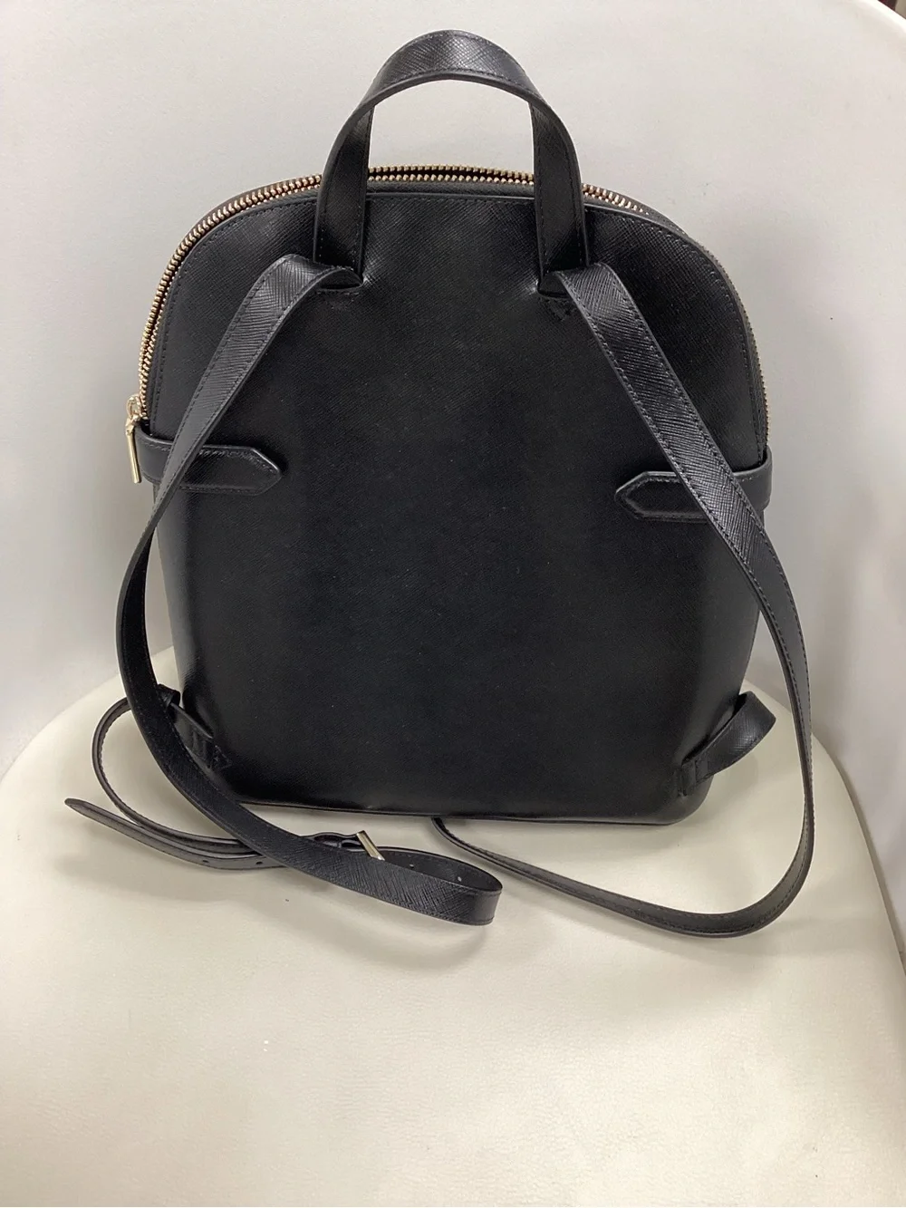 kate spade black leather backpack with gold logo